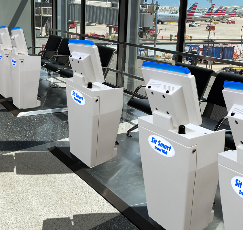 view of Sit Smart units from airport concourse